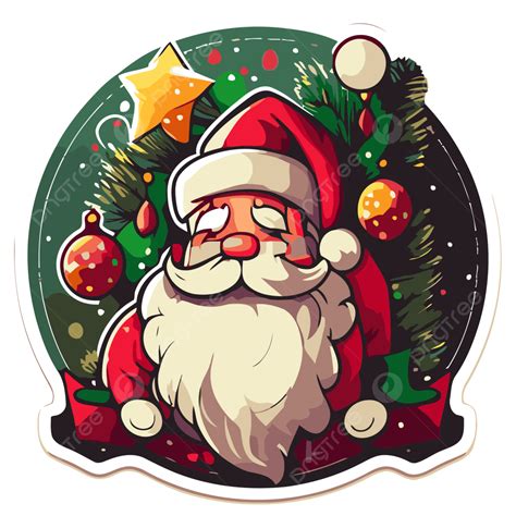 Klausa Santa Pada Ilustrasi Vektor Pohon Natal Desain Stiker Dengan