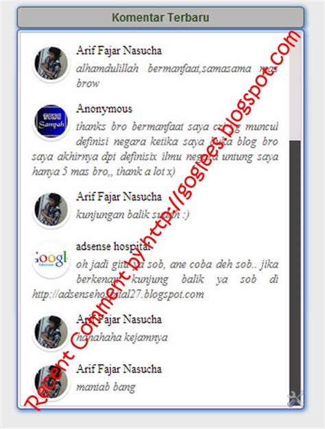 Cara Pasang Gadget Widget Komentar Terbaru Recent Comment Pada Blogspot