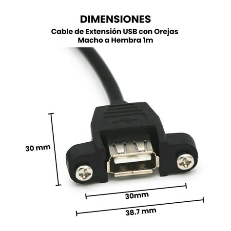 Cable De Extensión Usb Con Orejas Macho A Hembra 1m Unit Electronics