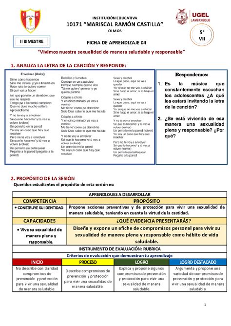 Ficha De Aprendizaje 04 Ii Bim 5° Ficha De Aprendizaje 04 “vivimos