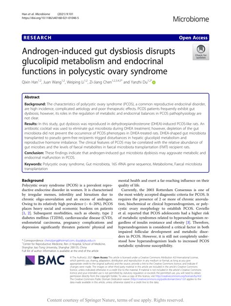 Pdf Androgen Induced Gut Dysbiosis Disrupts Glucolipid Metabolism And