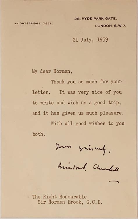 SIR WINSTON CHURCHILL WINSTON LEONARD SPENCER 1874 1965 Lettre