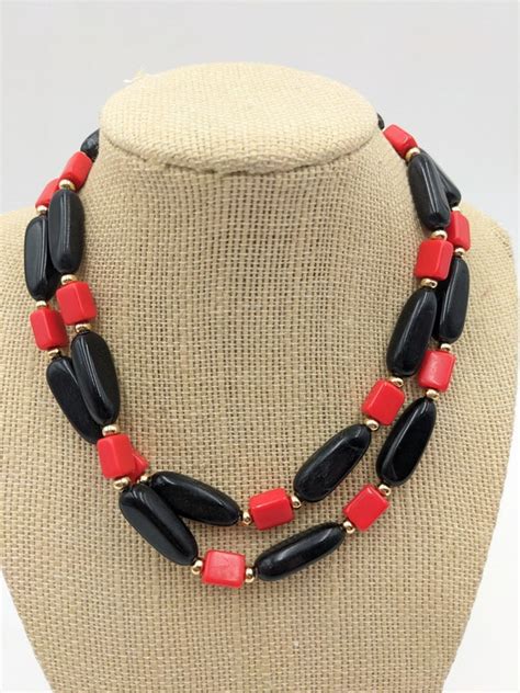 Vintage Napier Red And Black Necklace Napier Necklac Gem