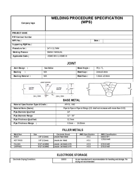 Welding Procedure Specification Wps Base Metal