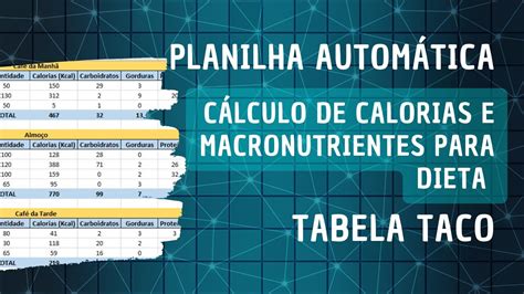 Planilha de cálculo de macro nutrientes e calorias Dieta Cutting