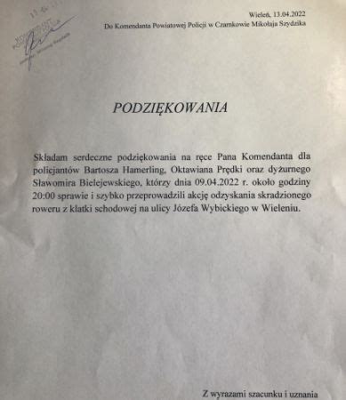 Podziękowanie dla policjantów Aktualności KPP Czarnków