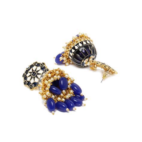 Buy Zaveri Pearls Enamelling Blue White Ethnic Jhumki Earring