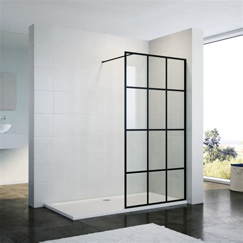 Black Walk In Wet Room Shower Enclosure 8mm Tempered Glass Shower