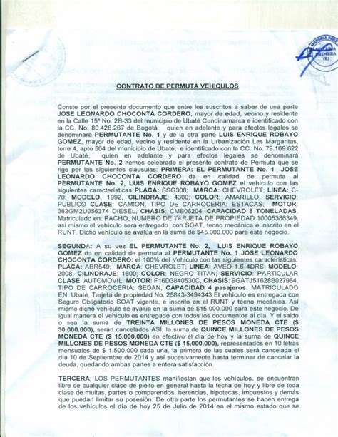 Contrato De Permuta Vehiculos Conste Por El Presente