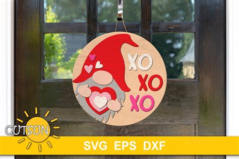 Valentine Gnome Door Hanger SVG Valentine Gnome SVG Valentines Day Svg