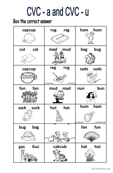 Cvc A And Cvc U English Esl Worksheets Pdf And Doc