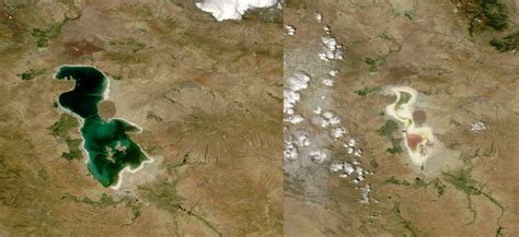 تصاویر هوایی از نابودی دریاچه ارومیه در طی ۲۰ سال عکس
