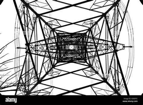 High Tension Power Line On White Isolated Background Stock Photo Alamy