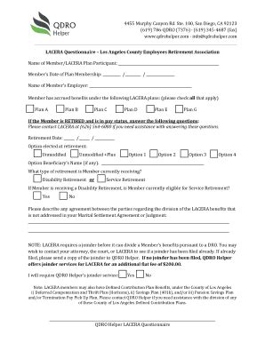 Fillable Online LACERA Questionnaire QDRO Helper Fax Email Print