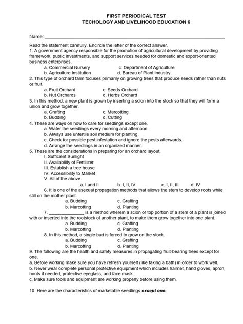 First Periodical Test In Tle 6 Pdf Grafting Plants