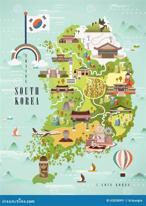 Mapa Del Viaje De La Corea Del Sur Ilustración del Vector Ilustración