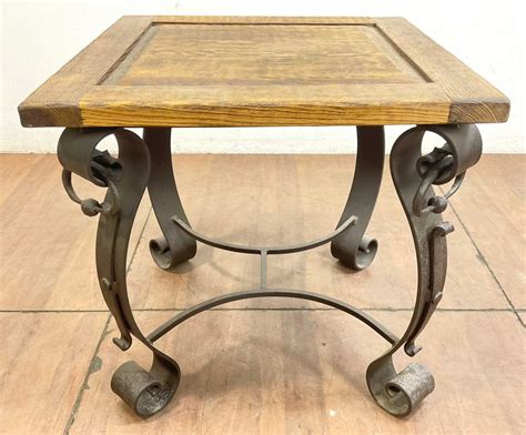 Lot Traditional Rustic Oak And Wrought Iron End Table