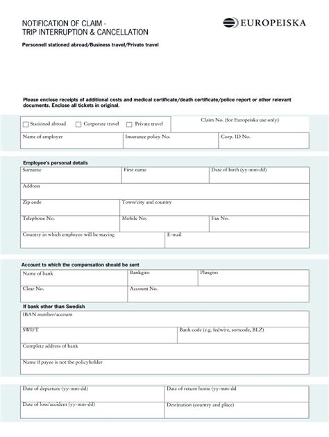 Fillable Online Notification Of Claim Trip Interruption