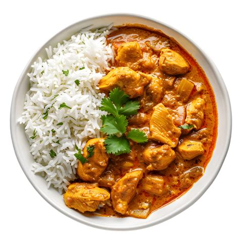 Bowl Of Traditional Indian Chicken Curry With Basmati Rice On