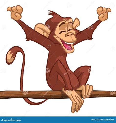 Cartoon Monkey Chimpanzee Sitting On The Tree Branch Stock Illustration