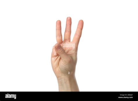 Female hand showing three fingers, isolated on white background Stock ...