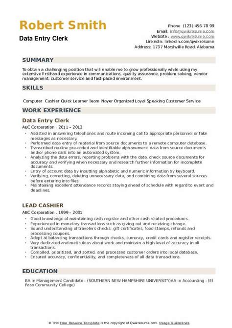 Data Entry Clerk Resume Samples Qwikresume