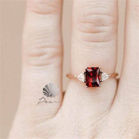 Garnet Ring Silver Emerald Cut Red Garnet Engagement Ring - Etsy