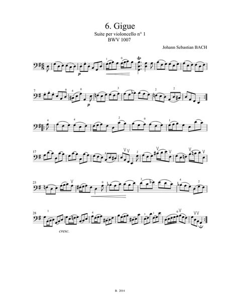 J S Bach Cello Suite N° 1 Bwv 1007 6 Gigue Sheet Music For Cello