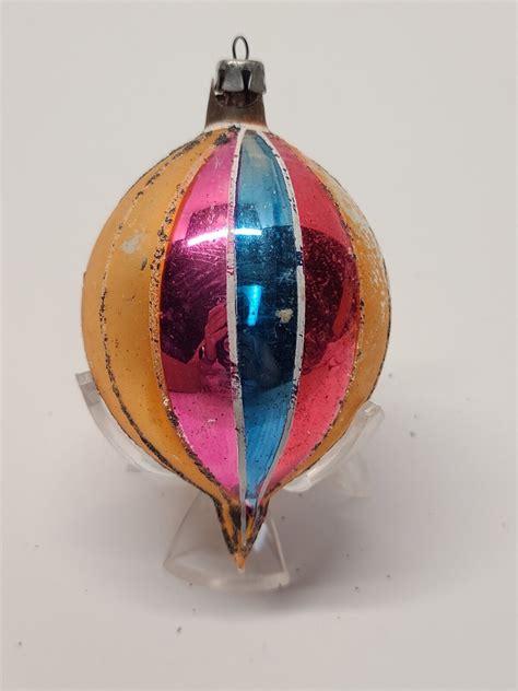 Vintage Christmas Tree Ornament Mercury Blown Glass Teardrop Poland Mica Bauble Ebay