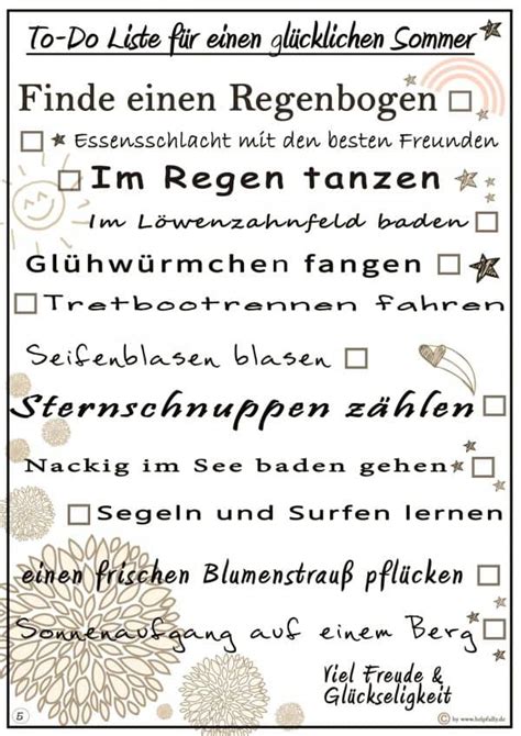 To do Liste glücklicher Sommer