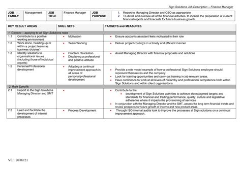 job description finance manager   sign solutions page