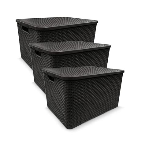 Kit Caixas Organizadoras Rattan Tampa L Preta Arqplast Kit