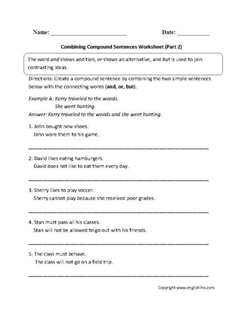 Combining Sentences Th Grade Worksheets Simple And Compound