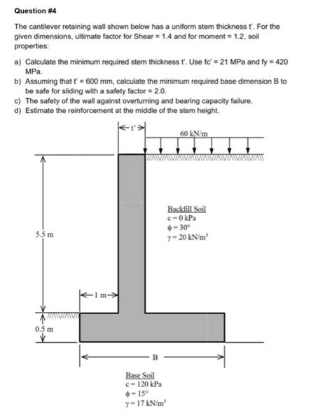 Solved Question The Cantilever Retaining Wall Shown Chegg