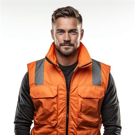 Premium Photo A Man Wearing An Orange Vest Isolated On White Background