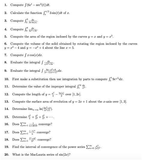 Solved 1 Compute S 6e Sec² T Dt 2 Calculate The