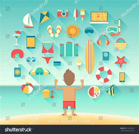 Beach Icons Set Vector Illustration Stock Vector Royalty Free 197645495 Shutterstock