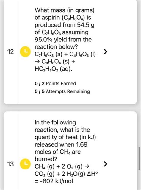 Solved What Mass In Grams Of Aspirin C H O Is Produced Chegg