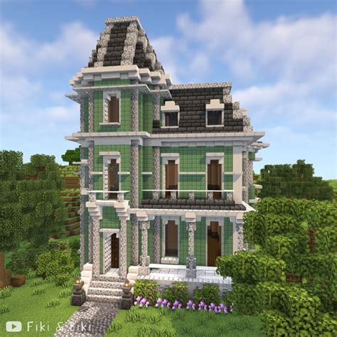 Green And White Victorian House 🎩🏡 Minecraft Minecraft Houses