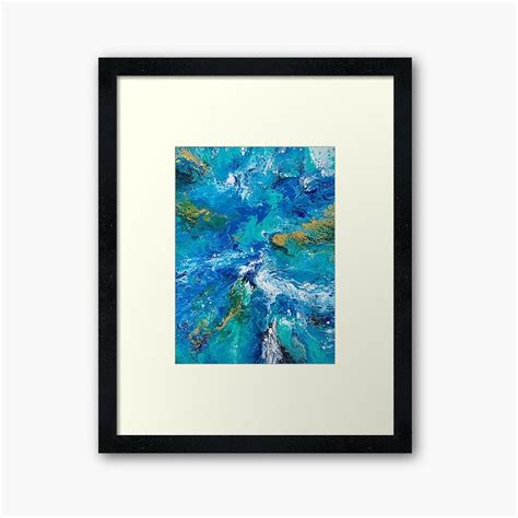 Beautiful Blue Teal Gold Grey And White Ocean Inspired Fluid Art