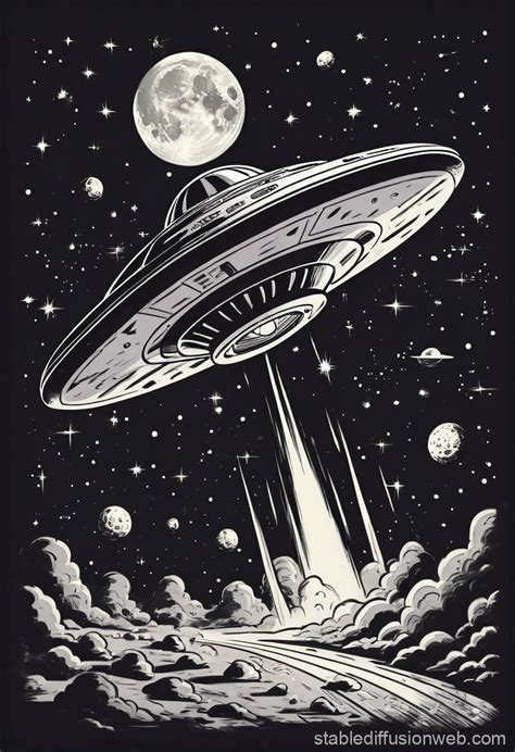 50s Comics Style Flying Saucers In Space Stable Diffusion Online