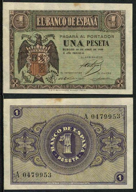 España 1938 Billetes Estado Español Nº 00433 SC UNC 1 peseta