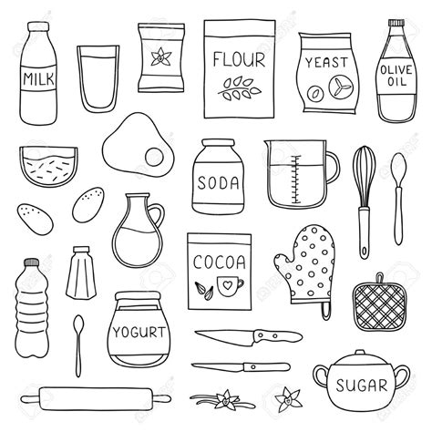 Set Of Doodle Cooking Baking Ingredients Royalty Free Cliparts