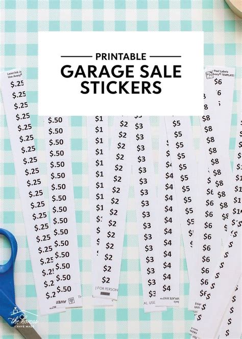 the printable garage sale stickers are next to scissors on a checkered ...