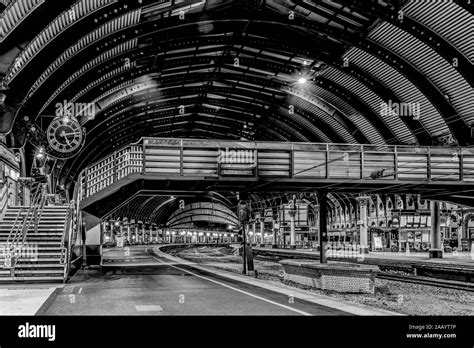 York Railway Station At Night Steps Lead Up To A Footbridge While