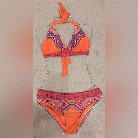 Prana Swim Prana Bikini Orange Pink Purple Triangle Top Full