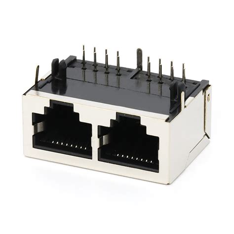 Dip Type 1x2 Dual Port Rj45 8p8c Female Connector