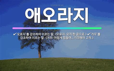 🌟애오라지 ‘오로지를 강조하여 이르는 말 오로지 오직 한 곬으로 ‘겨우를 강조하여 이르는 표준국어대사전