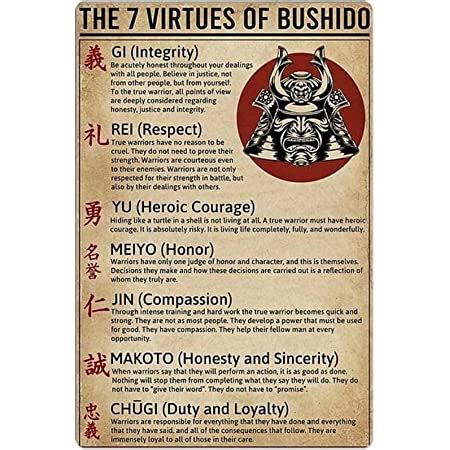 Amazon JIUFOTK Bushido Knowledge Metal Tin Sign The 7 Virtues Of