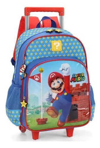 Mochila Rodinhas Super Mario Estrelas Azul Luxcel Frete Gr Tis